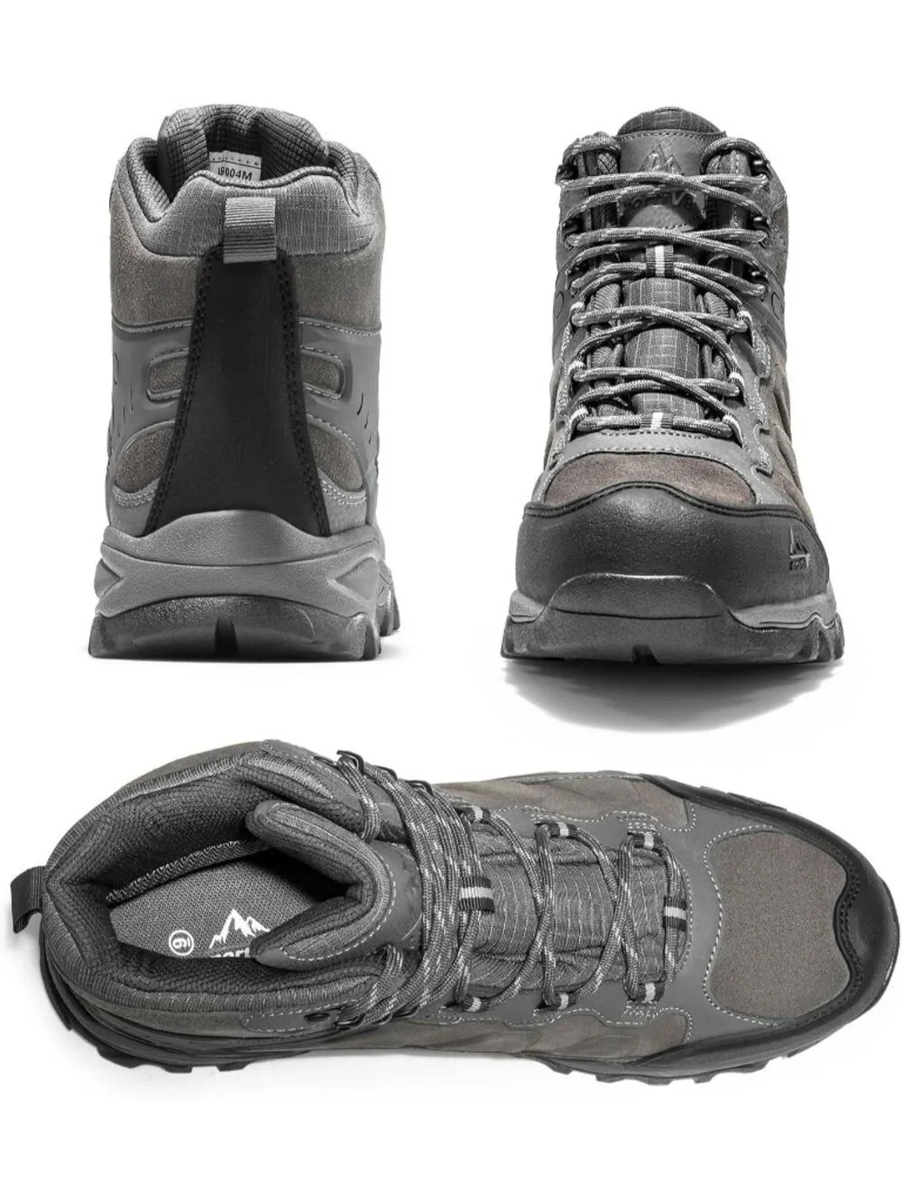 Men's Dark Grey Waterproof Shoes Casual Mid Top Round Toe Non Slip Hiking Boots